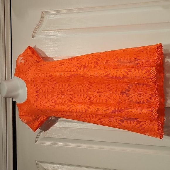 Kimchi Blue Anthro Neon Orange Daisy Lace Trapeze Mini Dress Sz XS MSRP $69 NWT - Picture 13 of 13